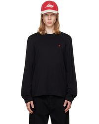 Ami Paris - T-Shirt À Manches Longues Noir En Coton À Logo Ami De Cœur - Lyst