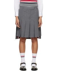 Thom Browne - Wool Seersucker Pleated Low Rise Miniskirt - Lyst