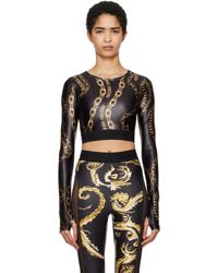 Versace Jeans Couture - T-Shirt Écourté Noir À Motif Chain Couture - Lyst