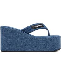 Coperni - Blue Denim Branded Wedge Sandals - Lyst