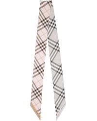 Burberry - Contrast Check Silk Skinny Scarf - Lyst
