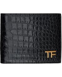 Tom Ford - Portefeuille noir en cuir gaufré façon croco à deux volets - Lyst