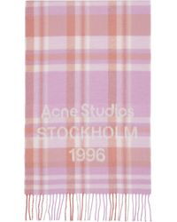 Acne Studios - Écharpe Large Rose À Carreaux Et À Logo - Lyst