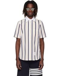 Thom Browne - Repp Stripe Poplin Short Sleeve Shirt - Lyst