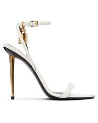 Tom Ford - Off- Shiny Padlock Pointy Naked Heeled Sandals - Lyst
