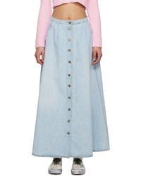 ERL - Blue Button Denim Maxi Skirt - Lyst