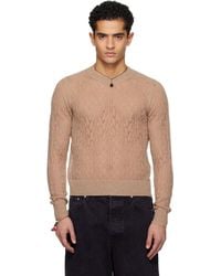 Dries Van Noten - Taupe Lace Stitch Alpaca Sweater - Lyst