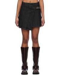 Ganni - Fluffy Denim Wrap Miniskirt - Lyst