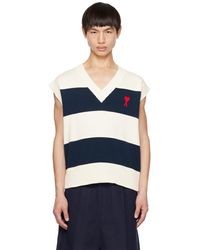 Ami Paris - Ami De Coeur Sleeveless Sweater With Rugby Stripes - Lyst