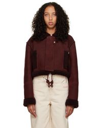 Off-White c/o Virgil Abloh - Off- Burgundy Cropped Shearling Jacket - Lyst