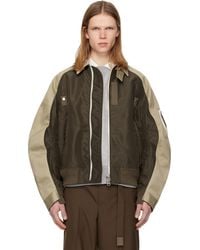 Sacai - Khaki Cotton Chino & Nylon Twill Bomber Jacket - Lyst