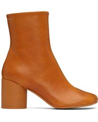 MM6 by Maison Martin Margiela - Tan Stitch-Out Leather Ankle Boots - Lyst