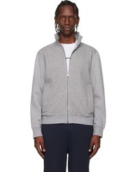 BOSS - Pull Molletonné Gris En Piqué Extensible De Coton Mercerisé À Glissière - Lyst