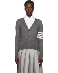 Thom Browne - Thom E Wool 4-bar Relaxed V-neck Cardigan - Lyst