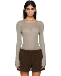 Rier - Taupe Semi-sheer Blouse - Lyst