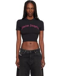 Palm Angels - Micro T-Shirt Noir À Logo Incurvé - Lyst