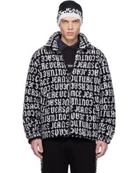 Versace Jeans Couture - Blouson Noir Et Blanc En Molleton À Motif Logomania - Lyst