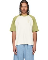 Ami Paris - T-Shirt Blanc Et Vert En Coton À Écusson À Logo Ami De Cœur - Lyst