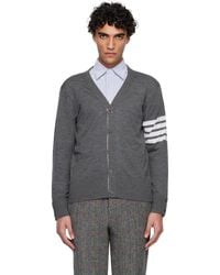 Thom Browne - Merino Wool 4-Bar Classic V-Neck Cardigan - Lyst