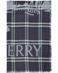 Burberry - Wide Ekd Check Wool Silk Scarf - Lyst