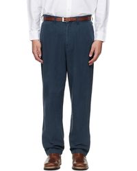 Barbour - Pantalon Décontracté Bleu Marine En Coton Et Lin - Lyst