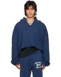 GREG ROSS - Pull À Capuche Bleu Marine À Col En V Exclusif À Ssense - Lyst