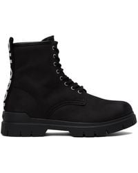 HUGO - Black Logo Tape Lace-up Boots - Lyst