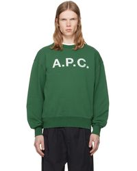 A.P.C. - Pull Molletonné Rétro Vert À Logo - Lyst