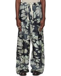 Dries Van Noten - Pantalon Cargo Bleu Marine Et Vert En Soie À Cordon Coulissant - Lyst