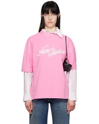 Acne Studios - T-Shirt Décontracté Rose À Logos - Lyst