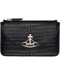 Vivienne Westwood - Porte-Carte Noir Gaufré Façon Croco À Rabat En Demi-Lune - Lyst