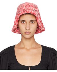Ganni - Red & White Crochet Bucket Hat - Lyst