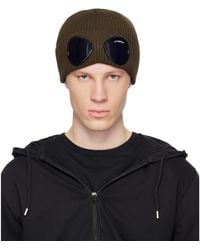 C.P. Company - Khaki Cotton Goggle Beanie - Lyst