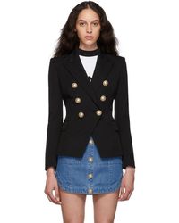 Balmain Blazer en laine a double boutonnage noir
