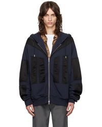 Dries Van Noten - ネイビー サテン パネル フーディ - Lyst