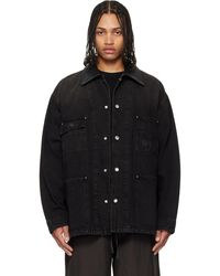 WOOYOUNGMI - Leather Collar Tin-Washed Denim Coat - Lyst