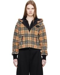 Burberry - Cropped Check Fleece Hooded Jacket - Lyst
