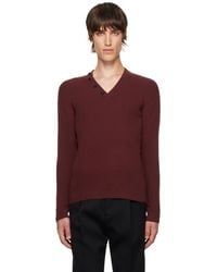 Lanvin - Burgundy Ribbed V-Neck Sweater - Lyst