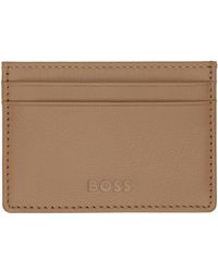 BOSS - Porte-cartes brun clair mat en cuir à logo gaufré - Lyst