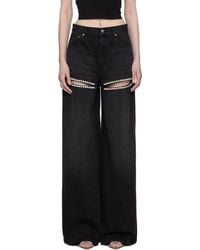 Area - Wide Leg Crystal Slit Jeans - Lyst