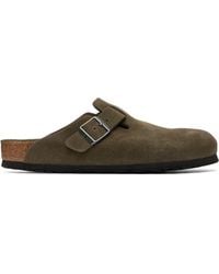 Birkenstock - Khaki Boston Soft Footbed Suede Leather Loafers - Lyst