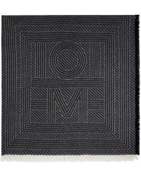 Totême - Écharpe grise en laine à monogrammes et à rayures - Lyst