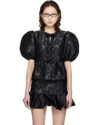 Ganni - Satin Peplum Tie Blouse - Lyst
