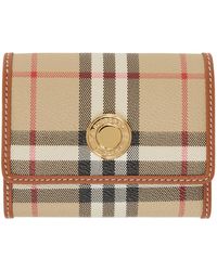 Burberry - Beige Check & Leather Small Folding Wallet - Lyst
