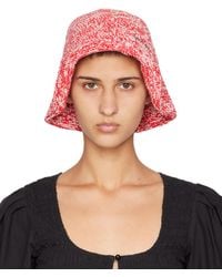 Ganni - Red & White Crochet Bucket Hat - Lyst