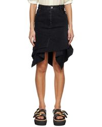 Sacai - Black Asymmetric Denim Midi Skirt - Lyst
