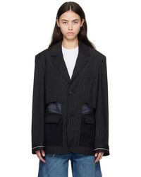 ANDERSSON BELL - Veston Noir En Crêpe Semi-Transparent À Assemblage Inversé Et À Rayures - Lyst