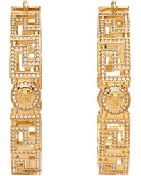 Versace - Boucles d'oreilles dorées à méduseà motif à clé grecque à ornements en verre taillé - Lyst