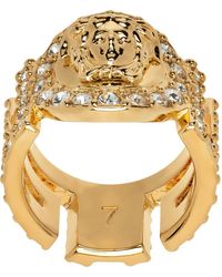 Versace - Bague dorée à méduse et à cristaux - Lyst