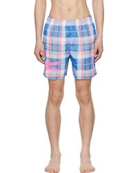 Lacoste - Blue & Pink Check Swim Shorts - Lyst
